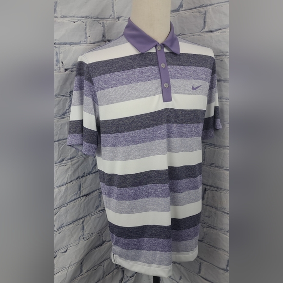 NWOT Nike Dri-Fit Men's Tour Performance Golf Polo Shirt Purple Striped Medium - Picture 9 of 12